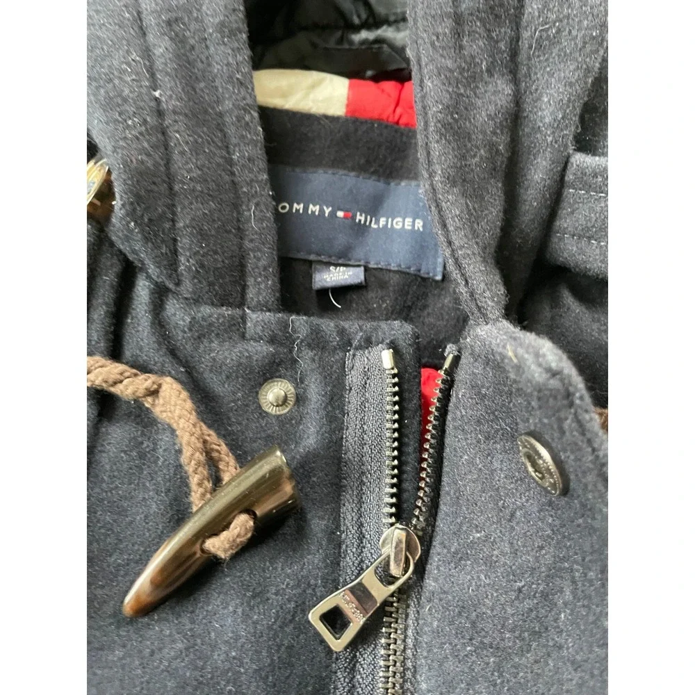 Tommy Hilfiger Duffle‎ Coat Mens Small Navy Blue Wool Blend Toggle Hooded Jacket